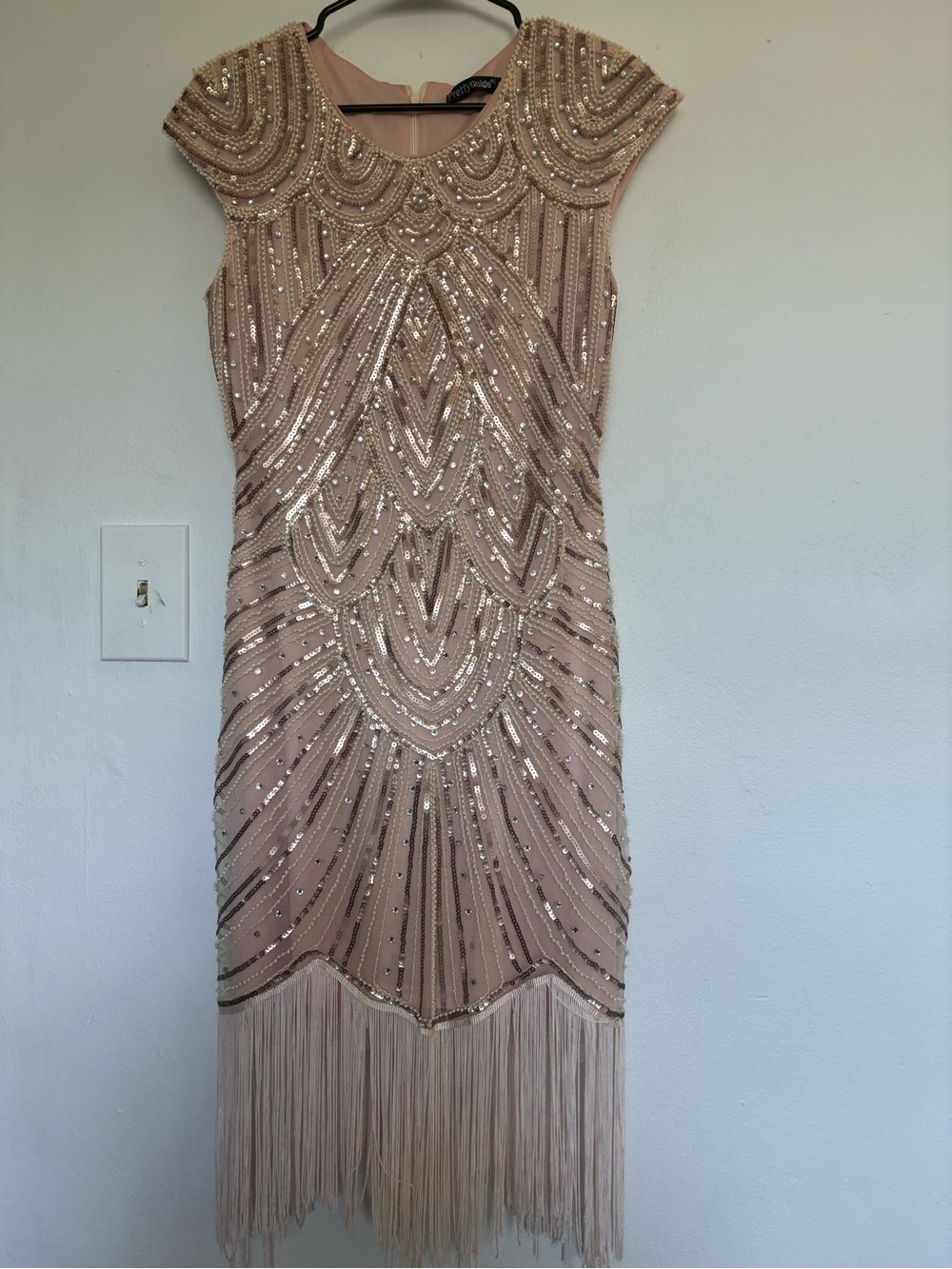Beaded Fringe Cocktail flapper Dress - Blush Pink